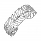 Womens Open Leaf Motif Cuff Bangle Fashion Bracelet in Solid Sterling Silver
