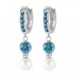 4.3 Carat 14K Solid White Gold Huggie Earrings pearl Blue Topaz Cute Fashion
