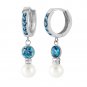 4.3 Carat 14K Solid White Gold Huggie Earrings pearl Blue Topaz Cute Fashion
