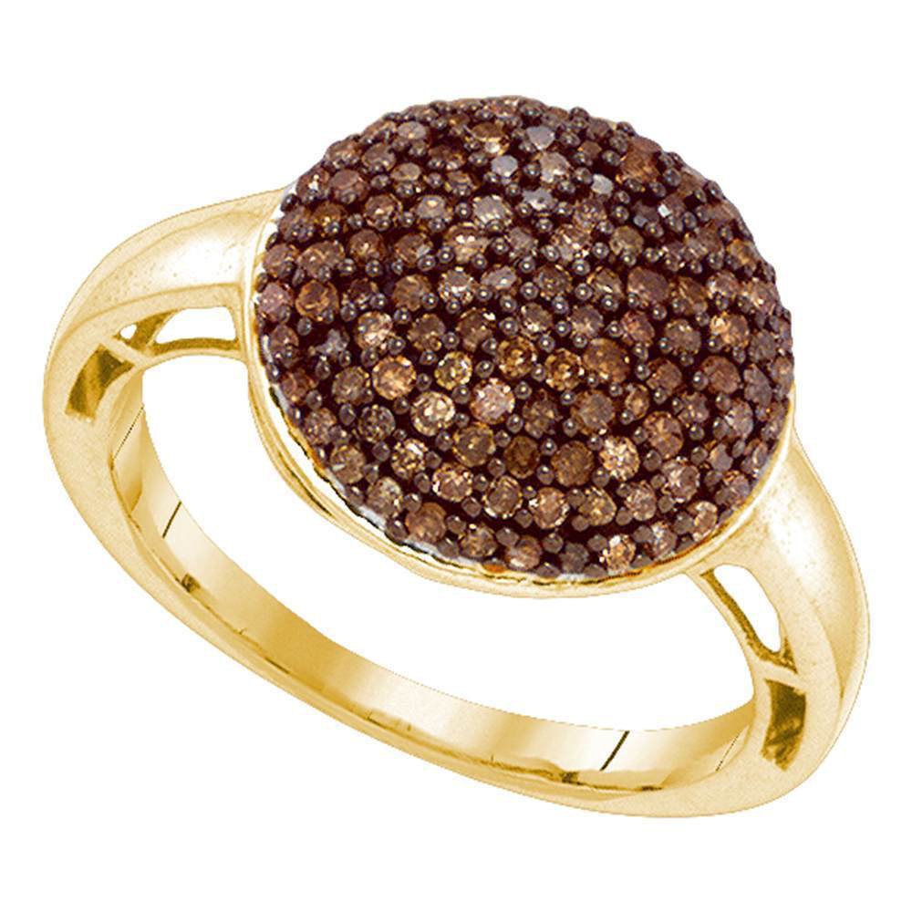 10k Yellow Gold Round Brown Color Enhanced Diamond Cluster Fashion Ring 5 8