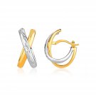 14k Two-Tone Gold Women's & Girl's X Stye Multi-Textured Hoop Fashion Earrings