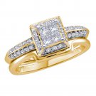 14k Yellow Gold Princess Diamond Bridal Wedding Engagement Ring Set 1/2 Ctw