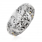 Womens 18k Yellow Gold and Sterling Silver Baroque Motif Dragonfly Hinged Bangle