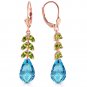 14K Solid Rose Gold Women's Beautiful Leverback Earrings w/ Peridot & Blue Topaz