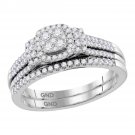 10kt White Gold Round Diamond Cluster Bridal Wedding Engagement Ring Band Set