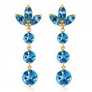 8.7 Carat 14K Solid Gold Dangling Earrings Natural Blue Topaz Womens Girls