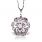 14K Solid White Gold Necklace with Checkerboard Cut Round Amethyst