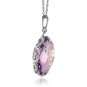 14K Solid White Gold Necklace with Checkerboard Cut Round Amethyst