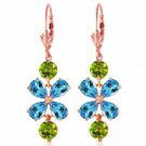 5.32 CTW 14K Solid Rose Gold Flower Blue Topaz Peridot Earrings