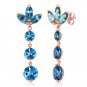 14K Solid Rose Gold Women's Stunningl Dangling Earrings with Natural Blue Topaz