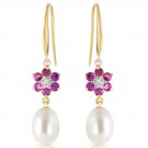 9.01 CTW 14K Solid Gold Fish Hook Earrings Diamond, Amethyst pearl Womens Girls