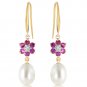 9.01 CTW 14K Solid Gold Fish Hook Earrings Diamond, Amethyst pearl Womens Girls