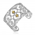 Real Solid 18k Yellow Gold & Sterling Silver Byzantine Style Cuff with Diamonds
