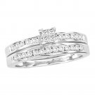 14k White Gold Princess Diamond Bridal Wedding Engagement Ring Band Set 1/2 Ctw