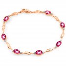 14K Solid Rose Gold Tennis Bracelet withPink Topaz & Diamonds