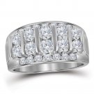 Mens Diamond Wedding Band Round Cut Raised Design 14k White Gold 1.00 Ct Carat