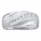 14k White Gold Mens Round Diamond Single Row Brushed Wedding Band Ring 1/4 Cttw