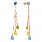 14K Solid Rose Gold Womens Chandelier Earrings w/ Blue Topaz,Citrines & Peridots
