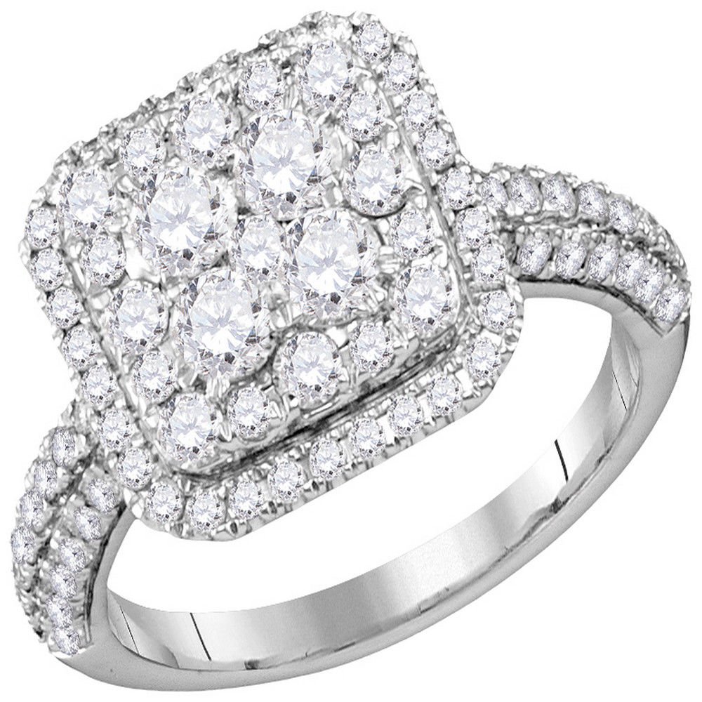 14k White Gold Round Diamond Cluster Bridal Wedding Engagement Ring 1-5 ...