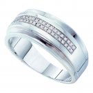 0.15 CT Carat 10k White Gold Mens Diamond Double Row Wedding Band Ring Size 8-13