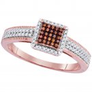 10kt Rose Gold Womens Round Red Color Enhanced Diamond Square Cluster Ring