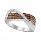 Womens 10k White Gold Espresso Brown Diamond Crossover Band Ring 1/3 CT Carat