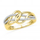 10k Yellow Gold Womens Round Diamond Infinity Loop Knot Lasso Ring 1/6 Cttw