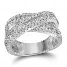 14k White Gold Round Pave-set Womens Diamond Crossover Cocktail Band 1-7/8 Ct