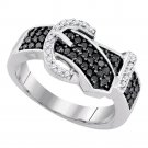 10k White Gold Womens Round Black Color Enhanced Diamond Belt Buckle Band Ring
