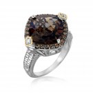 18k Yellow Gold and Sterling Silver Smokey Quartz Ring with  Coffee Diamonds