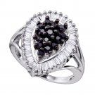 Sterling Silver Black Color Enhanced Diamond Cluster Cocktail Ring Womens