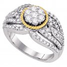 10k Two-tone Gold Womens Round Diamond Cluster 2-tone Roped Ring 7/8 Cttw
