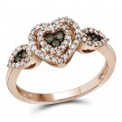 10kt Rose Gold Womens Round Brown Color Enhanced Diamond Heart Cluster Ring