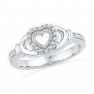 10k White Gold Womens Round Diamond Milgrain Heart Love Ring 1/8 Cttw