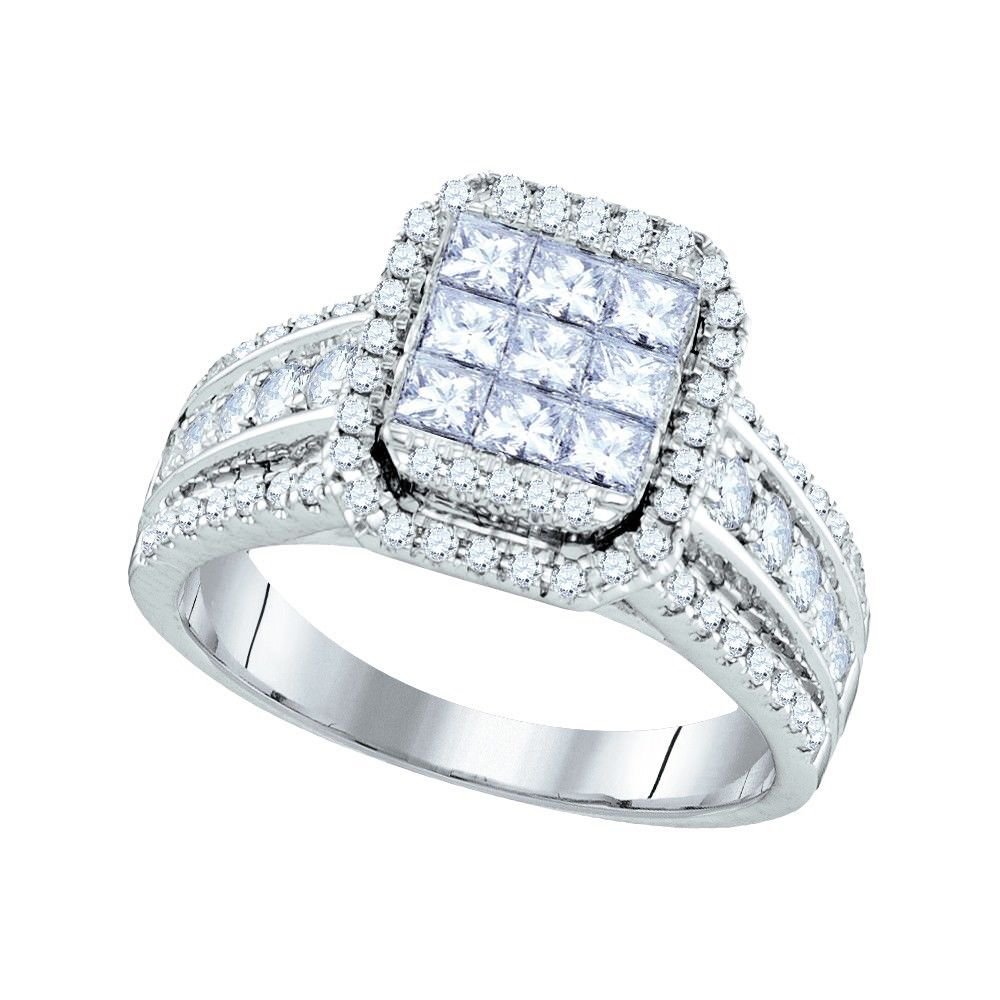 14kt White Gold Princess Diamond Cluster Bridal Wedding Engagement Ring ...