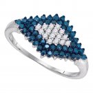 10k White Gold Round Blue Color Enhanced Diamond Symmetrical Cluster Ring 1/2