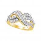 14k Yellow Gold Womens Round Diamond Infinity Crossover Fashion Band Ring 1 Ctw