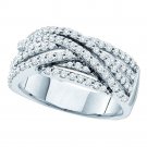 14k White Gold Womens Round Diamond Striped Crossover Band Ring 7/8 Cttw