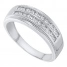 Mens Round Diamond 2-row Wedding Anniversary Band Ring 1/4 Ctw 14k White Gold