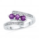 10k White Gold Womens Round Lab-Created Amethyst 3-stone Bypass Ring 1/2 Cttw