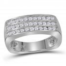 10k White Gold Mens Round Diamond Triple Row Wedding Anniversary Band Ring 1/2