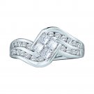 14k White Gold Womens Princess Diamond Contoured Cluster Ring 1.00 Cttw