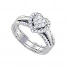 14k White Gold Womens Diamond Heart Bridal Wedding Engagement Ring Band Set 1/2