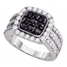 10k White Gold Round Black Color Enhanced Diamond Square Cluster Ring 2.00