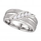 10k White Gold Mens Round Diamond Single Row Ridged Matte Wedding Band 1/4 Cttw
