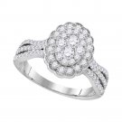 10k White Gold Womens Round Diamond Oval Flower Cluster Ring 1.00 Cttw