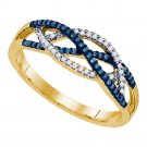 0.20 CT Womens Round Blue Color Diamond RING Mini Crossover 10k Yellow Gold