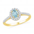 Classic 10k Yellow Gold Lab-Created Aquamarine Solitaire Diamond RING 1/5 Carat