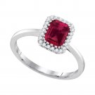 14k White Gold Womens Cushion Ruby Solitaire Rectangle Frame Diamond Ring