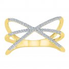 10k Yellow Gold Women's Beautiful Round Diamond Crossover Band Ring 1/5 Ct